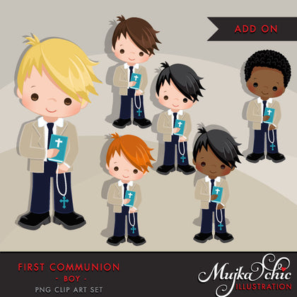 First Communion Clipart for Boy Add On. religious Cute Communion characters