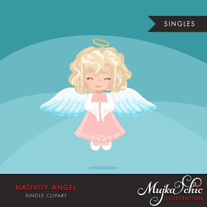 Clipart de anjo da natividade, menina loira, natal religioso