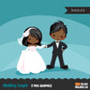 Wedding couple clipart, black girl and boy getting married