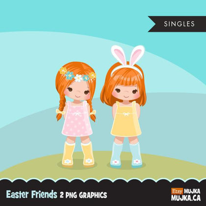 Easter spring clipart, 2 red blonde girl friends