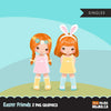 Easter spring clipart, 2 red blonde girl friends