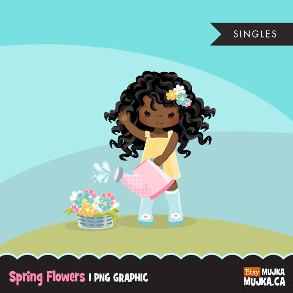 Flores de primavera Clipart de Pascua, chica negra