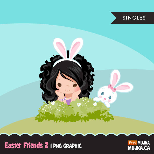 Easter bunny clipart, Dark brunette girl with animal