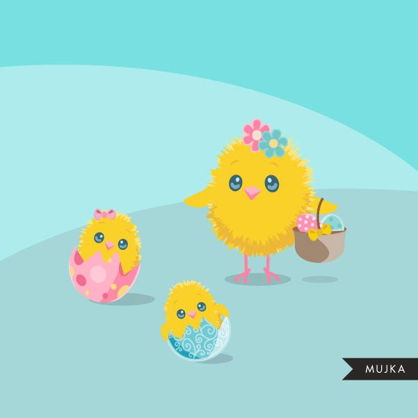 Easter Turtle and Chicks clipart, cute animal graphics