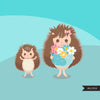 Hedgehog CLIPART, cute spring animals
