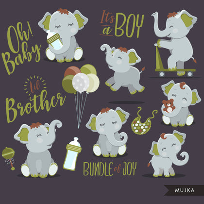 Green elephant baby shower clipart