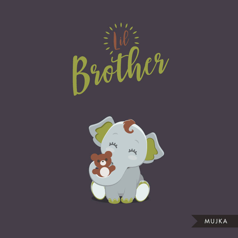 Green elephant baby shower clipart