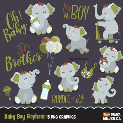 Green elephant baby shower clipart
