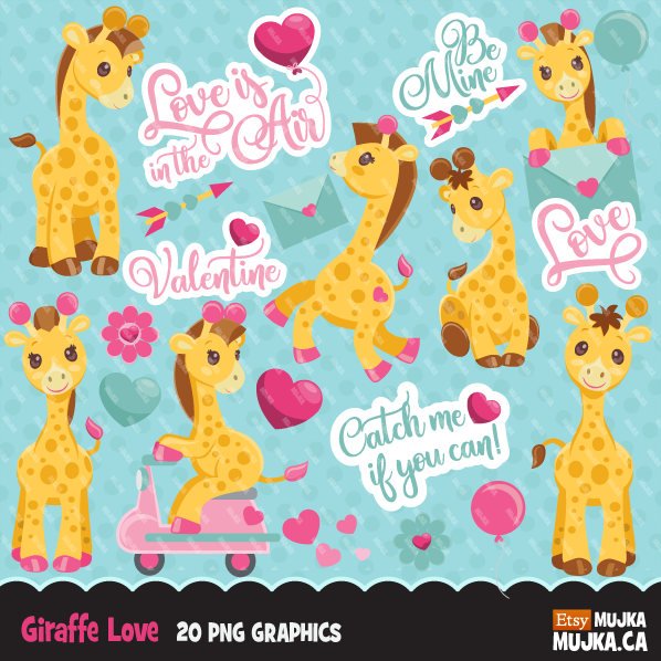 Valentines Day Baby Giraffe Clipart