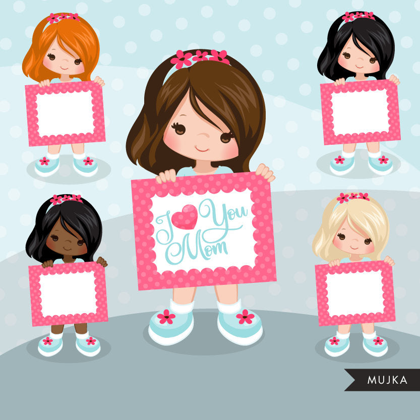 Mother's Day with girl Clipart, HOLDING FRAMES