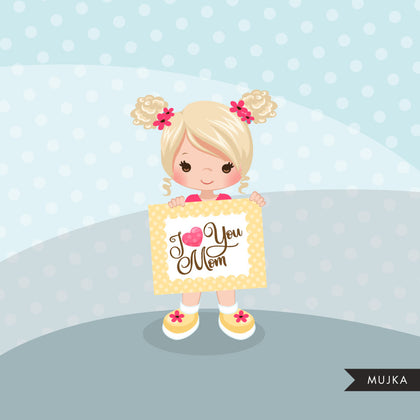 Mother's Day Clipart, Little girl graphics, HOLDING FRAMES