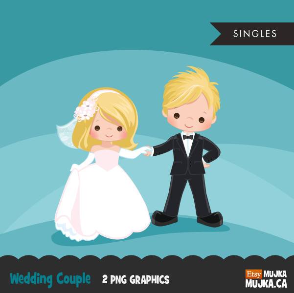 Wedding couple clipart, blonde girl and boy dancing