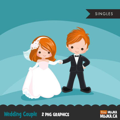 Wedding couple clipart, red blonde girl and boy dancing