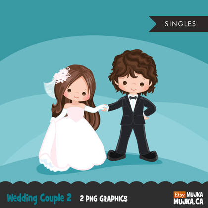 Wedding couple clipart, brunette girl and boy dancing