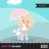 Easter spring clipart egg hunt, blonde girl with animal graphic