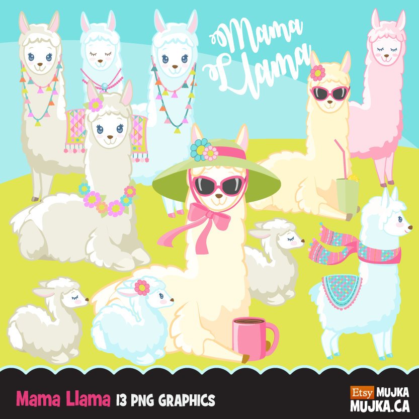 Llama clipart, animal easter, spring, mother's day quotes