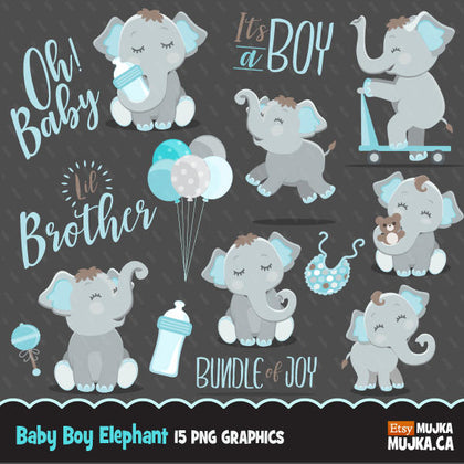 Blue elephant baby shower clipart