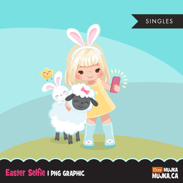 Easter animals spring clipart , blonde girl graphic