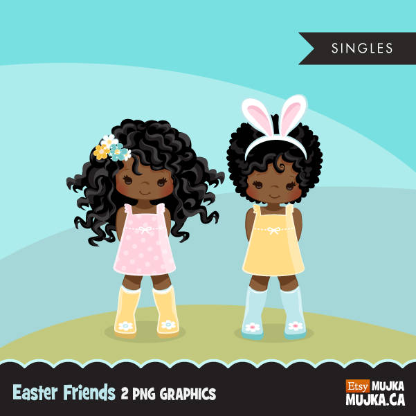 Black Easter Clipart. Cute Easter girls