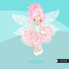 Pink Fairy clipart, blonde girl character