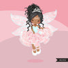 Pink Fairy clipart, black girl character