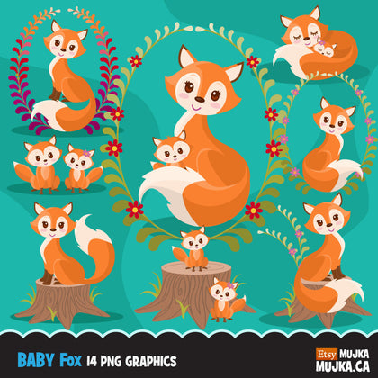 Baby Woodland Fox clipart. Animal graphics, Mother's Day, fall