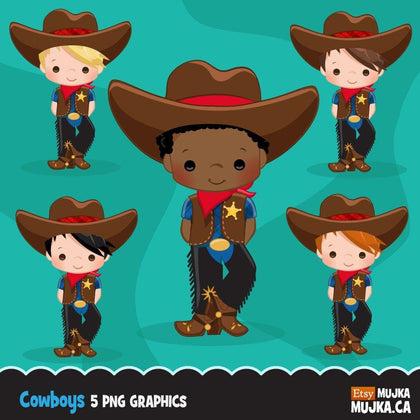 Cowboy Clipart. Wild West Cute Cow boy Clipart- Red & Blue