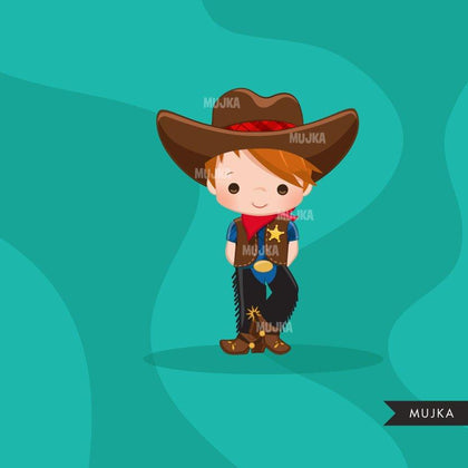 Cowboy Clipart. Wild West Cute Cow boy Clipart- Red & Blue