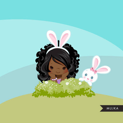 Easter African American black Girl clipart