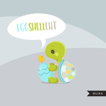 Easter Turtle and Chicks clipart, Cute animal graphics