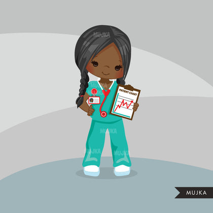 Nurse Clipart, girl in braids at work