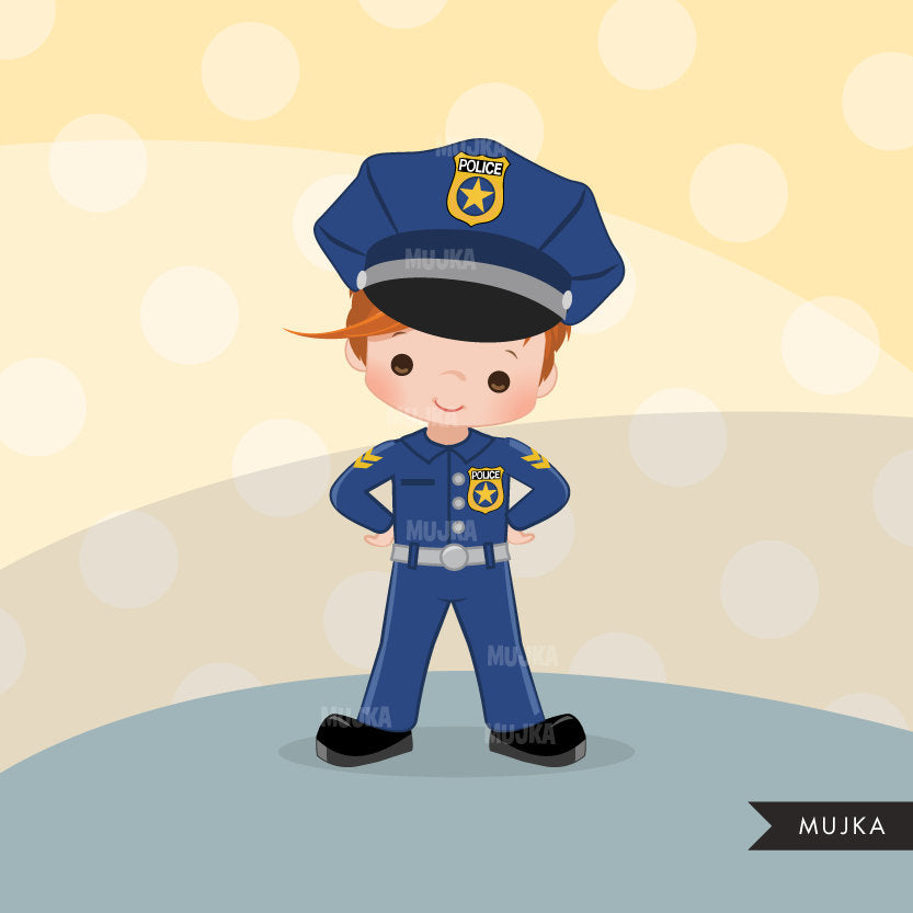 Cops, boy police officer clipart
