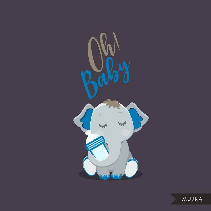Clipart de baby shower de elefante azul