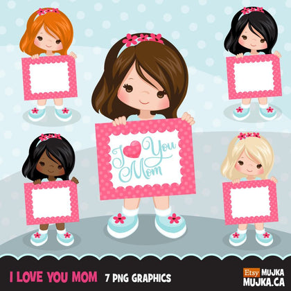 Mother's Day with girl Clipart, HOLDING FRAMES