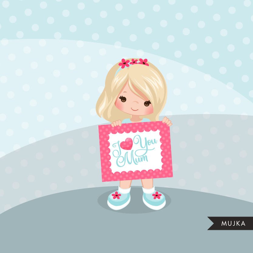 Mother's Day with girl Clipart, HOLDING FRAMES