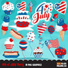 4th of July Clipart with ice cream, kite, celebration balloons