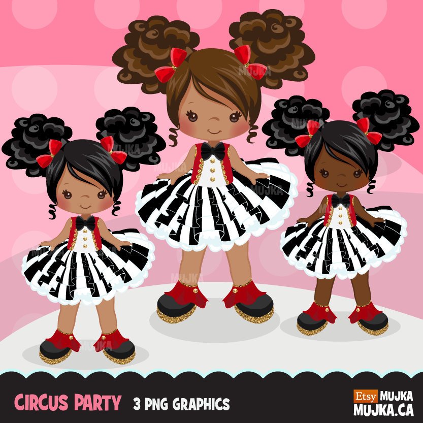 Glitter Circus party black girl clipart