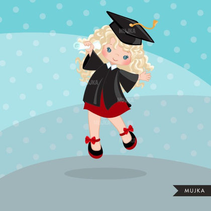 Brown hair girl Graduation Clipart. School Graphics