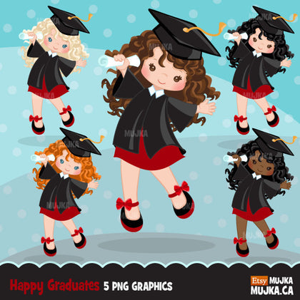 Brown hair girl Graduation Clipart. School Graphics