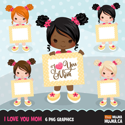Mother's Day Clipart, Little girl graphics, HOLDING FRAMES