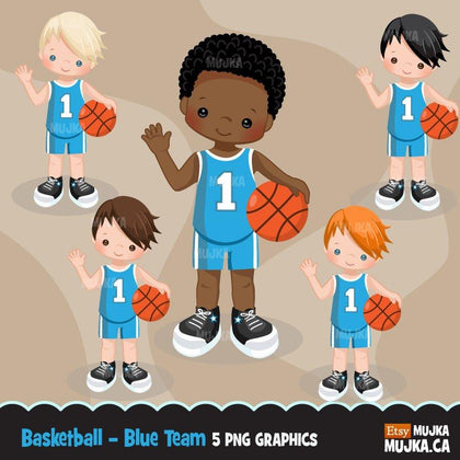 Basketball blue jersey boy clipart