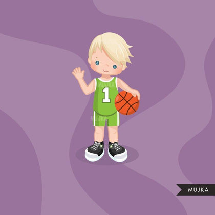 Basketball boy green basketball clipart