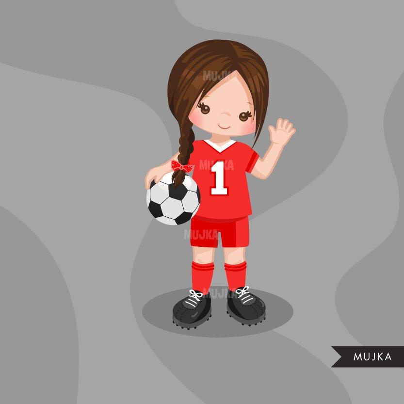 Soccer clipart, girl in red and white jersey