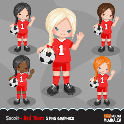 Soccer clipart, girl in red and white jersey
