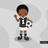 Soccer clipart, boy in black jersey
