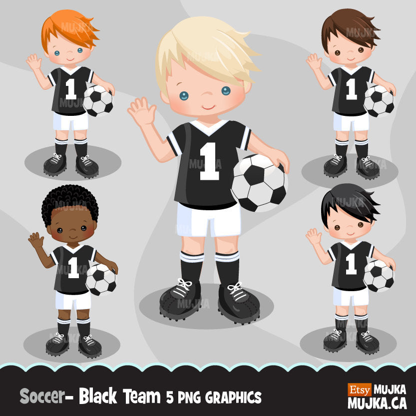 Soccer clipart, boy in black jersey