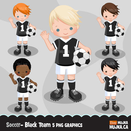 Clipart de futebol, garoto de camisa preta