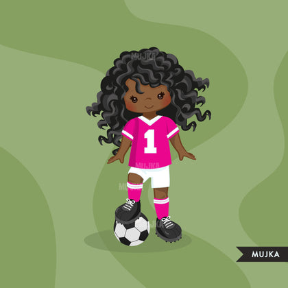 Soccer clipart, girl in hot pink jersey