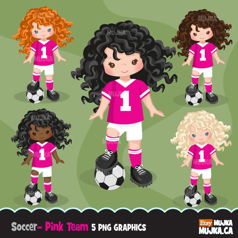 Clipart de futebol, garota em camisa rosa choque