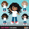 Little girl clipart graphics, curly haired friends